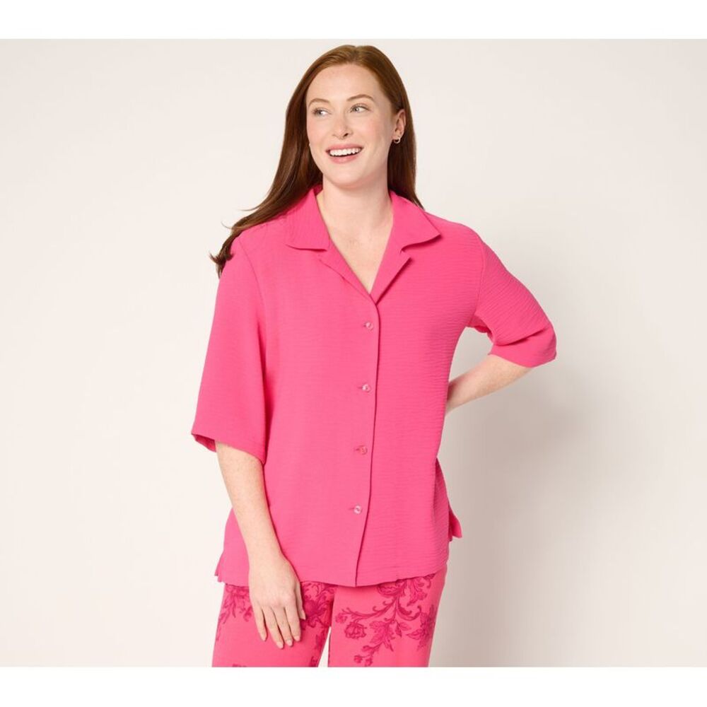 Liberare Women's Top Sz L Woven Button Front Cabana Shirt Pink A695150